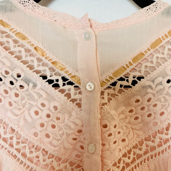 Free People Boho Top Blush Pink Medium Lace Crochet Prairie Bohemian - Picture 12 of 16
